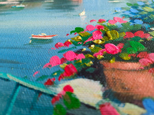 Capri painting seaside reef sea original oil canvas painting of Italian painter De Michele Southern Italy home decor 