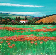 Load image into Gallery viewer, Painting Italian Tuscany landscape flowery meadow original oil painting of painter Alviero Luciani Italy
