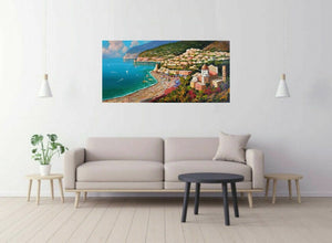 Positano painting air view original oil on canvas artwork Italian painter Raffaele Tozzi southern Italy seaside home decor 
