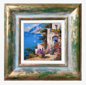 Amalfitan Coast panorama painting Italian seaside original oil canvas artwork painter De Meglio Southern Italy home decor wall art handmade