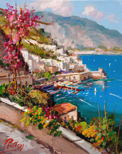 Painting "Amalfi belvedere" FRAMED Italy Italian artwork oil canvas R.Tozzi painter wall art home decor gift idea