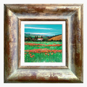 Painting Italian Tuscany landscape flowery meadow original oil painting of painter Alviero Luciani Italy