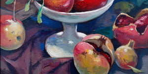 Still life painting by Riccardo Chirici" Pomegranates" realistic oil Italian original