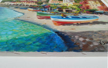 Load image into Gallery viewer, Painting Positano boats on the beach original oil on canvas artwork painter Vincenzo Somma southern Italy Amalfitan seaside coast
