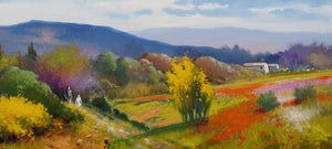 Italian Tuscany painting walking in the countryside original oil Master painter Andrea Borella artwork Italy landscape home decor