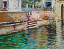 Load image into Gallery viewer, Painting Venice Italy old cityscape n1 oil canvas original Michele Martini 1964 certified Venezia view home decor wall art
