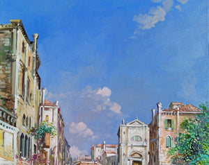 Painting Venice Italy old cityscape n2 oil canvas original Michele Martini 1964 certified Venezia view home decor wall art