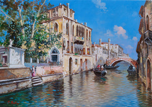 Painting Venice Italy old cityscape n1 oil canvas original Michele Martini 1964 certified Venezia view home decor wall art