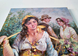 Italian painting "Jealousy" 800s commoners oil canvas original painter Domenico Ronca Italy figures woman peasant