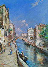 Load image into Gallery viewer, Painting Venice Italy old cityscape n2 oil canvas original Michele Martini 1964 certified Venezia view home decor wall art
