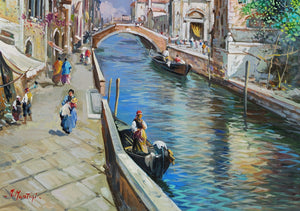 Painting Venice Italy old cityscape n2 oil canvas original Michele Martini 1964 certified Venezia view home decor wall art