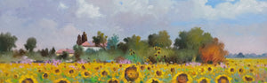 Painting Tuscany landscape with sunflowers original artwork Andrea Borella Master painter Italian charm design wall home decor