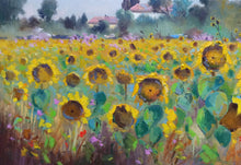 Load image into Gallery viewer, Painting Tuscany landscape with sunflowers original artwork Andrea Borella Master painter Italian charm design wall home decor
