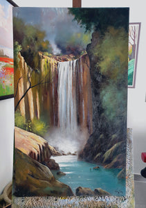 Italian painting "Waterfall" landscape original oil Master painter Andrea Borella artwork Italy landscape home decor