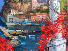 Load image into Gallery viewer, Sorrento painting vertical lookout original oil on canvas artwork painter V.Somma southern Italy Amalfitan seaside coast
