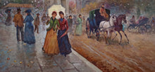 Load image into Gallery viewer, Painting old France &quot;Walking around Paris&quot; parisian scene road oil canvas original painter Domenico Ronca Italy figures woman peasant
