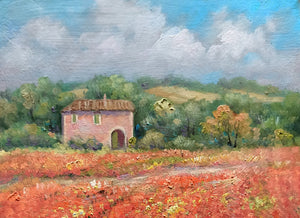 Tuscany painting poppies field landscape Italian oil canvas original painter Domenico Ronca artwork home decor wall Italy