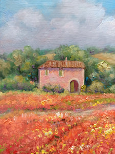 Tuscany painting poppies field landscape Italian oil canvas original painter Domenico Ronca artwork home decor wall Italy