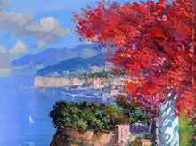 Load image into Gallery viewer, Sorrento painting vertical lookout original oil on canvas artwork painter V.Somma southern Italy Amalfitan seaside coast
