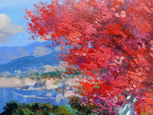 Sorrento painting vertical lookout original oil on canvas artwork painter V.Somma southern Italy Amalfitan seaside coast