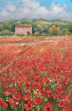 Load image into Gallery viewer, Tuscany painting poppies field landscape Italian oil canvas original painter Domenico Ronca artwork home decor wall Italy
