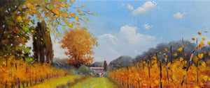 Painting Tuscany vineyard landscape "Autumn impression" original artwork Andrea Borella Master painter Italian charm design wall home decor