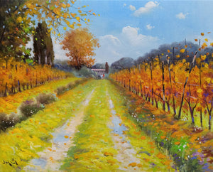 Painting Tuscany vineyard landscape "Autumn impression" original artwork Andrea Borella Master painter Italian charm design wall home decor