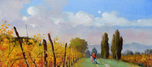 Painting Tuscany vineyard landscape "In autumn" original artwork Andrea Borella Master painter Italian charm design wall home decor