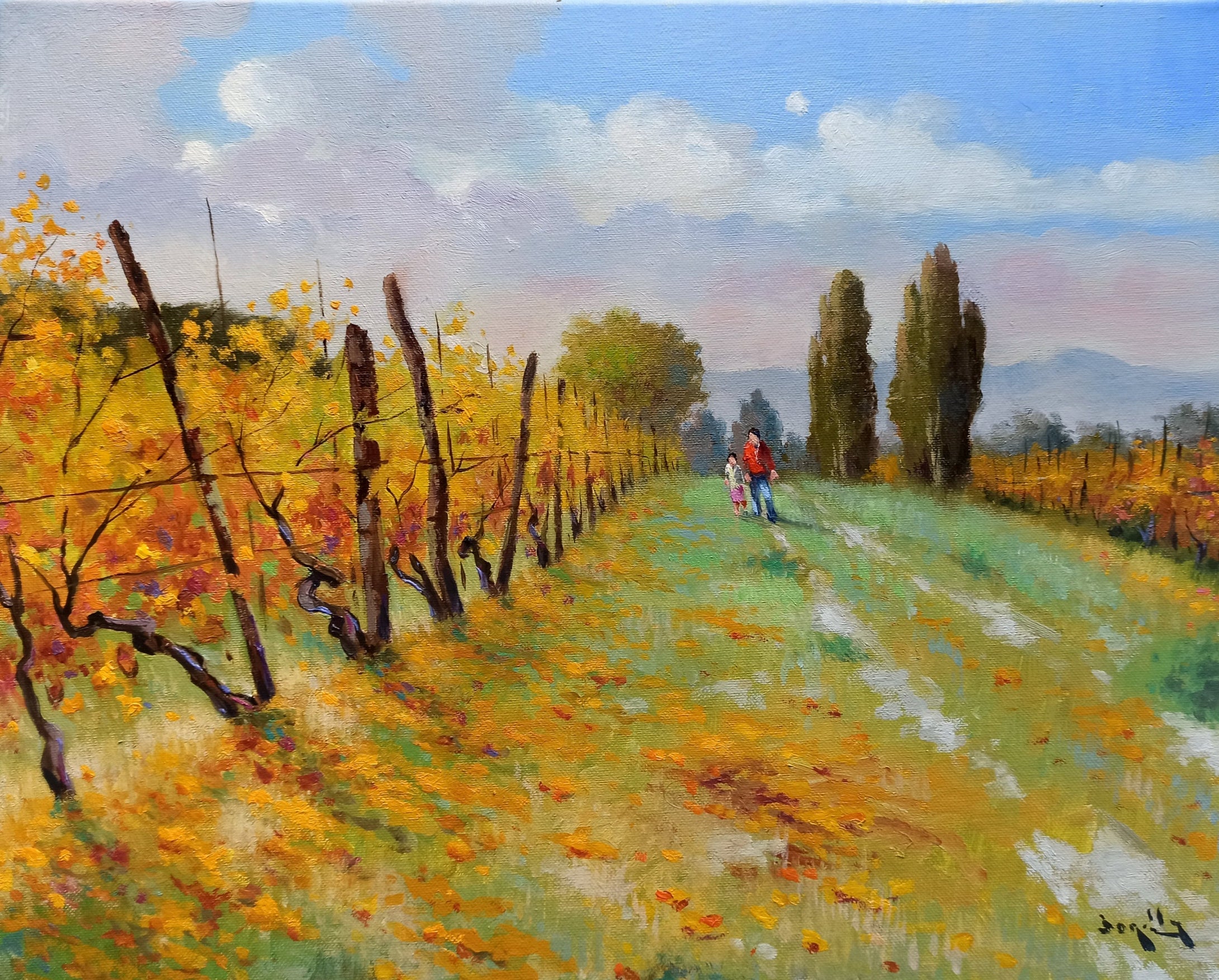 Painting Tuscany vineyard landscape 