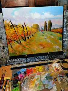 Painting Tuscany vineyard landscape "In autumn" original artwork Andrea Borella Master painter Italian charm design wall home decor