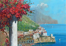 Load image into Gallery viewer, Painting Amalfi flowering seaside vertical version oil canvas original Gianni Di Guida 1965 Italian painter home wall decor
