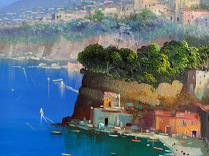 Sorrento painting panorama blooming marina original oil on canvas artwork painter V.Somma southern Italy Amalfitan seaside coast