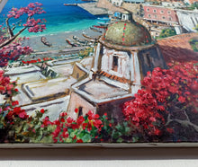 Load image into Gallery viewer, Painting Positano window vertical version sea coast landscape oil canvas original Gianni Di Guida 1965 Italian painter home wall decor
