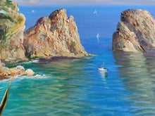 Load image into Gallery viewer, Painting Capri sea stacks seascape marina original oil on canvas artwork painter V.Somma southern Italy Amalfitan seaside coast
