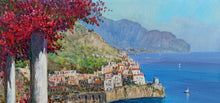 Load image into Gallery viewer, Painting Amalfi flowering seaside horizontal version oil canvas original Gianni Di Guida 1965 Italian painter home wall decor
