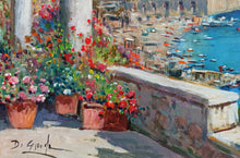 Load image into Gallery viewer, Painting Amalfi flowering seaside horizontal version oil canvas original Gianni Di Guida 1965 Italian painter home wall decor
