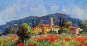 Tuscany ! painting original "Bloomed countryside n1" oil artwork Bruno Chirici 1947 wall home decor wall Italy landscape