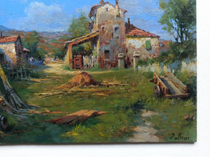 Tuscany painting farm courtyard Italian charms gifts artwork oil painter Claudio Pallini Italy Toscana home decor wall art