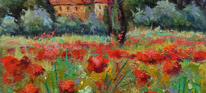 Tuscany ! painting original "Bloomed countryside n2" oil artwork Bruno Chirici 1947 wall home decor wall Italy landscape