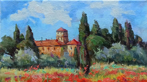 Tuscany ! painting original "Bloomed countryside n2" oil artwork Bruno Chirici 1947 wall home decor wall Italy landscape