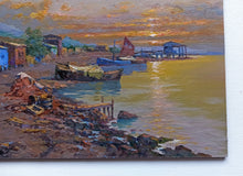 Load image into Gallery viewer, Painting landscape  &quot;Sunset on the river&quot; Italian charms gifts artwork oil painter Claudio Pallini Italy Toscana home decor 
