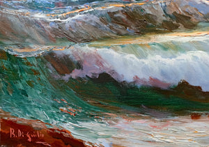 Sea swell painting n*2 series "Sea storms" oil canvas 19.5x27.5 inches painter Bruno Di Giulio 1943 Italian wall home decor charms