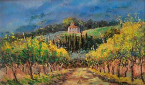 Tuscany painting "Into the countryside - little version" vineyard landscape oil original Giancarlo Carmignani 1951 Italian art