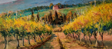 Load image into Gallery viewer, Tuscany painting &quot;Into the countryside - medium version&quot; vineyard landscape oil original Giancarlo Carmignani 1951 Italian art
