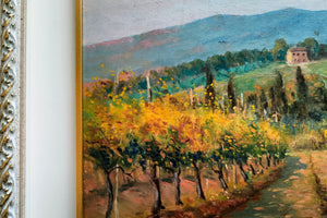 Tuscany painting "Into the countryside - medium version" vineyard landscape oil original Giancarlo Carmignani 1951 Italian art