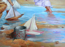 Load image into Gallery viewer, Sea games Italian painting original oil on canvas artwork painter Domenico Ronca 1964 figurative home decor
