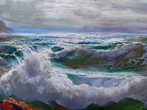 Sea swell painting n*1 series "Sea storms" oil canvas 19.5x27.5 inches painter Bruno Di Giulio 1943 Italian wall home decor charms