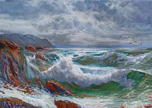Sea swell painting n*1 series "Sea storms" oil canvas 19.5x27.5 inches painter Bruno Di Giulio 1943 Italian wall home decor charms