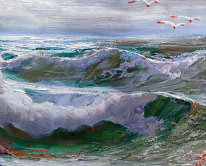 Sea swell painting n*1 series "Sea storms" oil canvas 19.5x27.5 inches painter Bruno Di Giulio 1943 Italian wall home decor charms