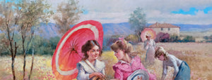 Italian painting "Girls in the field" original oil on canvas artwork painter Domenico Ronca figurative Italy home decor
